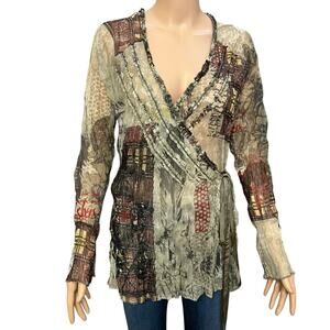 Y2K Marc Aurel Mesh Wrap Top 38 EU 6 US Mixed Print Whimsigoth Euro Fairy Artsy
